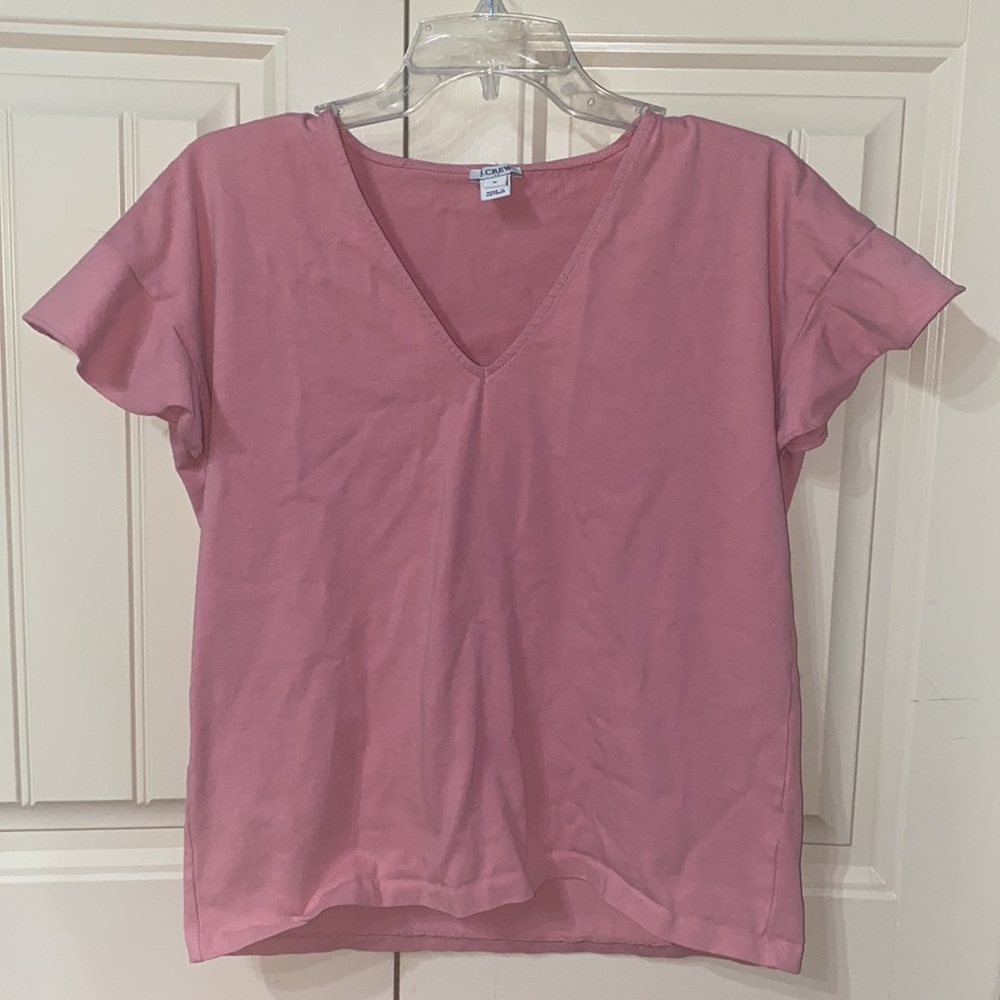 Pink ruffle sleeve J Crew v neck Cotton Shirt